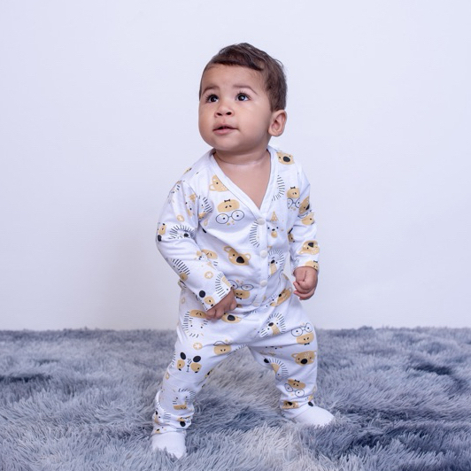 Pijama Bebe Botao Americano Manga Longa e Calca Meia Estacao Estampado 0 a 12 Meses