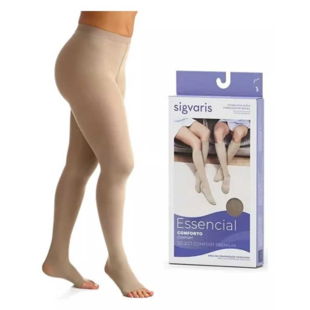 Meia Sigvaris Compressão Alta Compressão 30-40mmHg Meia-calça Comfort Premium - Ponteira Aberta