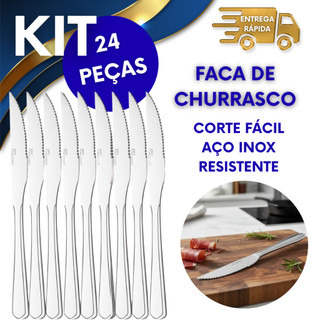 24 FACAS DE CHURRASCO CORTE FÁCIL 21CM FACA DE MESA AÇO INOX RESISTENTE NÃO ENFERRUJA