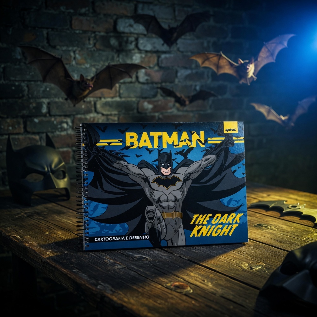 Caderno de Desenho Cartografia Batman 48 Folhas Capa Dura Dark Knight Azul Preto Bruce Wayne