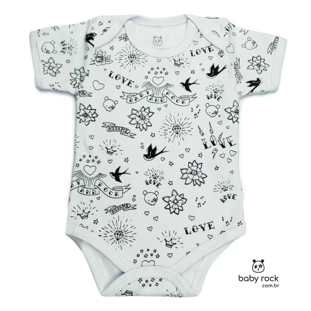Body Baby Rock Estampa Tattoo Old School Manga Longa / Manga Curta Desenhos Infantis Bebê