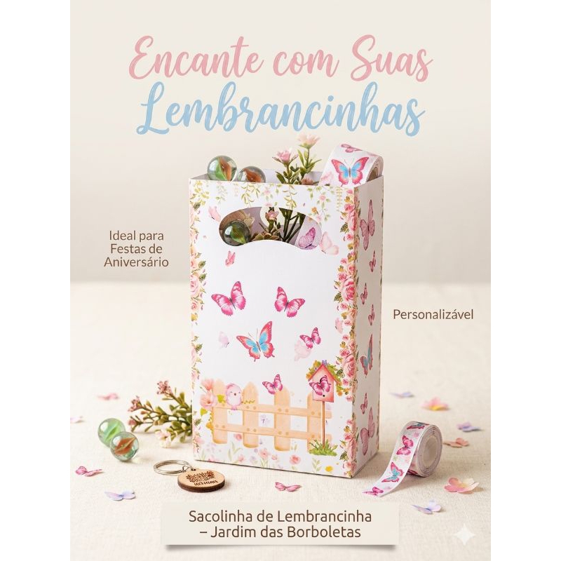 Sacolinhas jardim encantado  com borboletas e passarinho  - Sacolinhas para aniversário  lembrancinhas