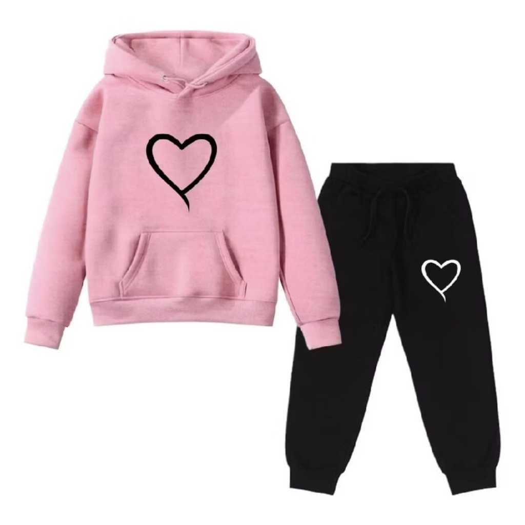 Conjunto de moletom canguru infantil bolsos perfeito e capuz ajustável charmoso coração