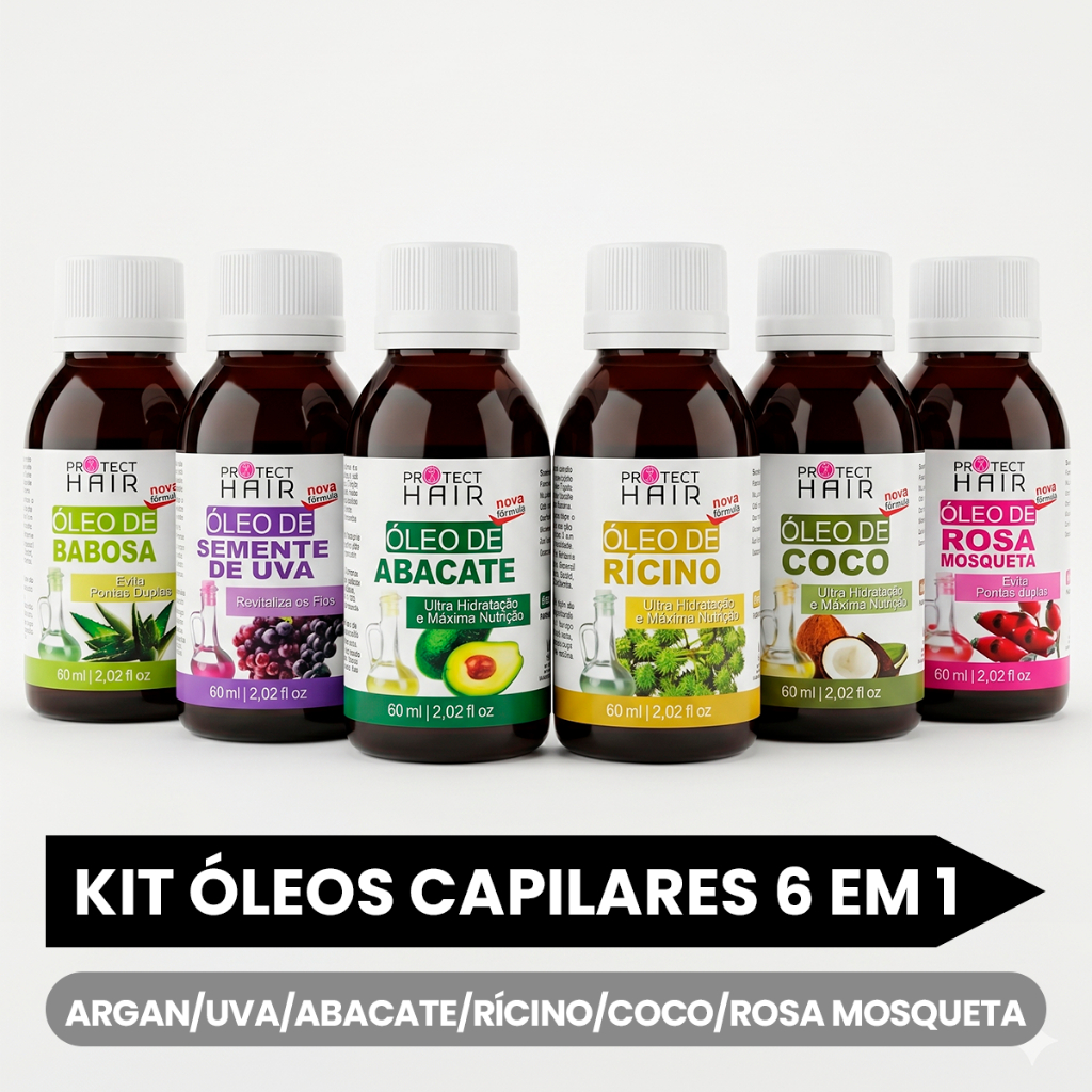 Kit 6 Óleo Para Cabelo Seco Danificado 60ml Crescimento Umectação Nutrição Capilar