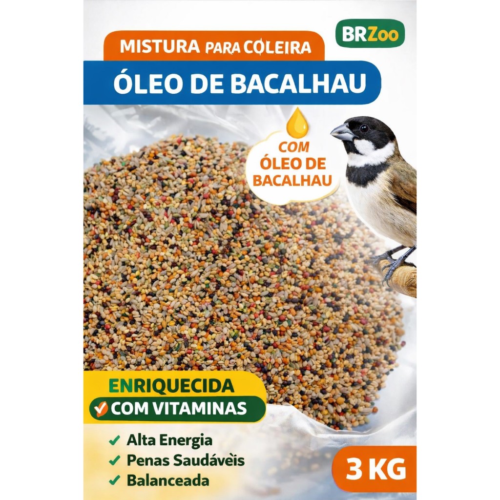Mistura Coleiro Com Oleo de Bacalhau Sementes Omega 3 omega 6 e omega 9 3kg