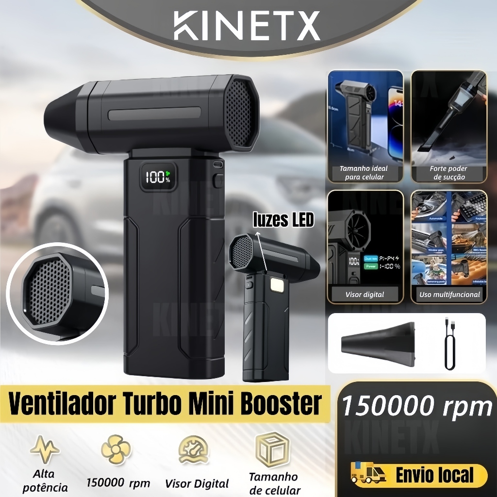 X8 Ventilador Soprador De Ar Turbo 200W 150000 RPM 6 Velocidades Ventilador Potente Luz LED para Exterior
