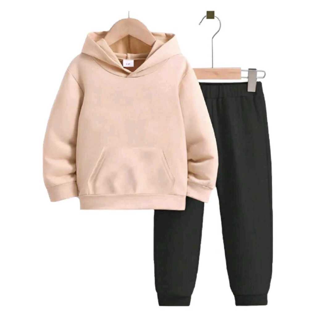 Conjunto calça e blusa de moletom canguru liso com cordão ajustável infantil confortável
