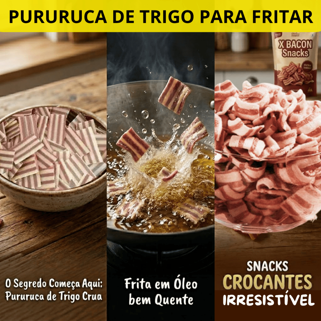 Pururuca de Trigo Para Fritar Listrada Crua 1kg Pellet de Trigo Para Fritar Salgadinho de Bacon + Tempero de Bacon