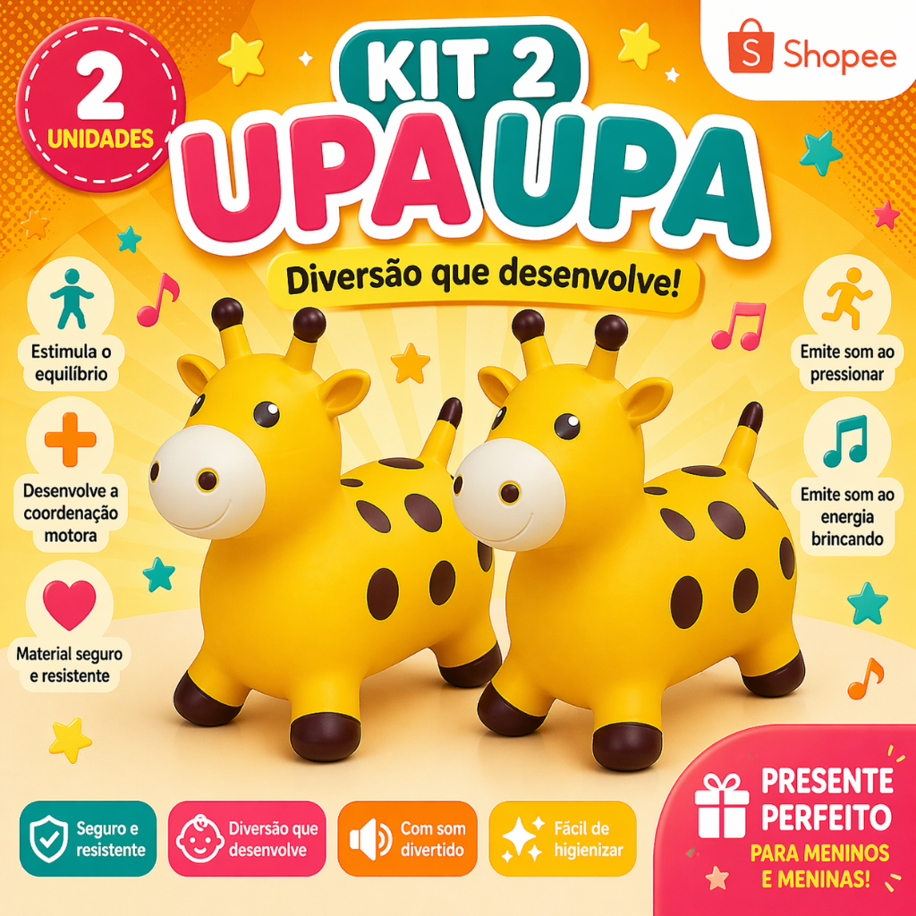 Kit 2 Upa Upa Girafa Inflável Emborrachada com Som Musical para Bebês Cavalinho Pocotó