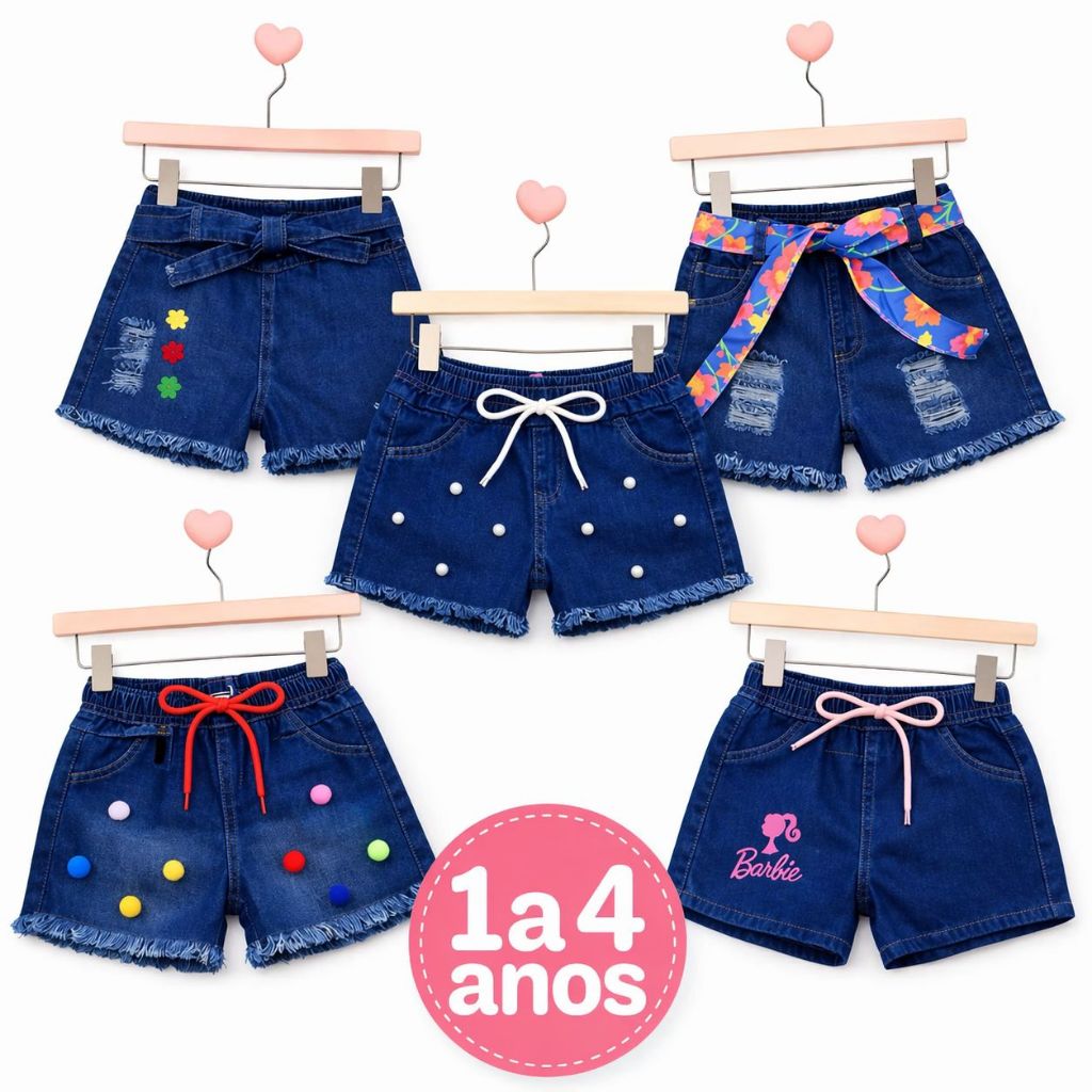 Short Jeans Infantil Menina 1 a 4 Anos Cintura Elástica Confortável Moda Blogueirinha Promoção