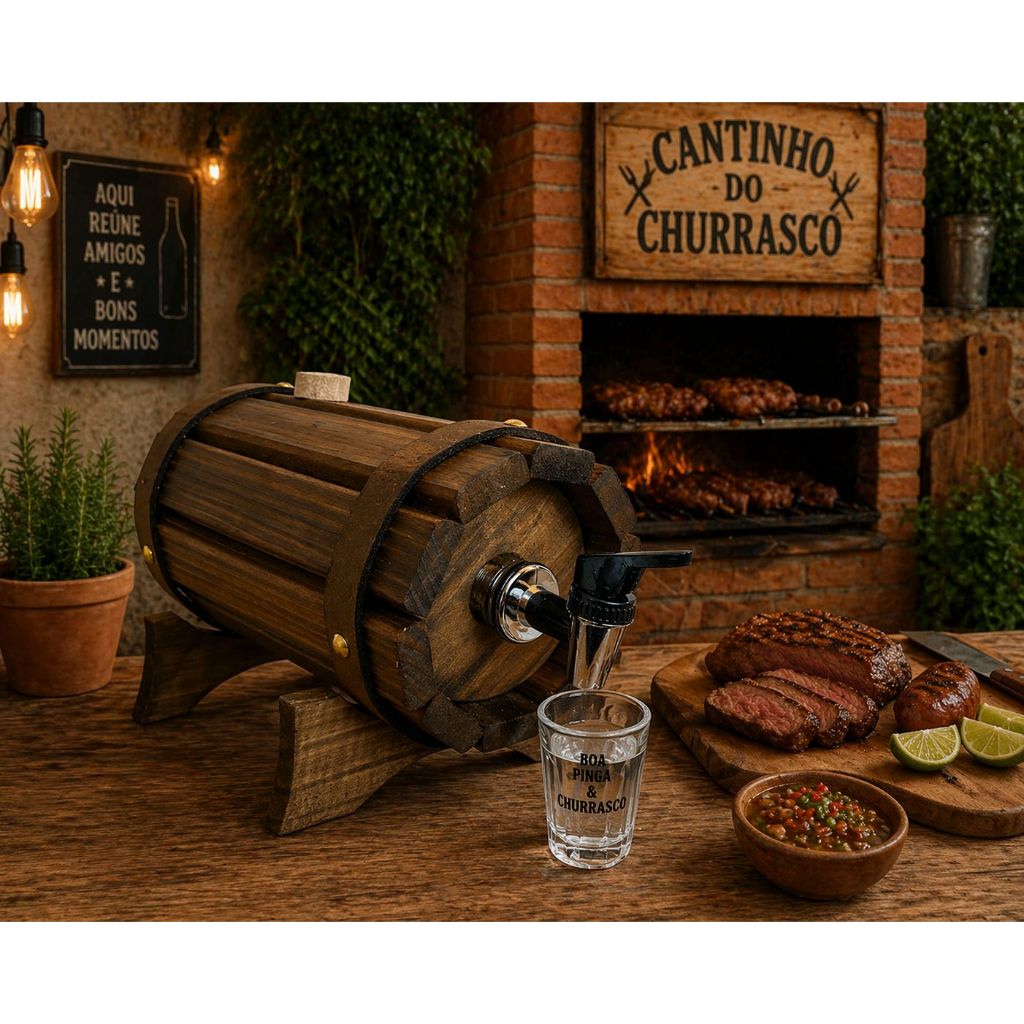 Pingômetro Barril 1L Madeira Dispenser de Bebidas para Churrasco