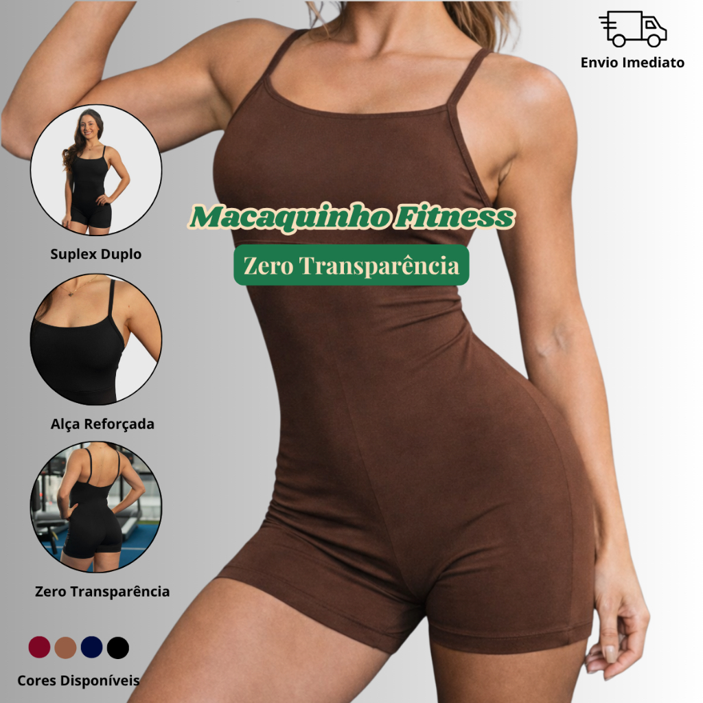 Macaquinho Fitness Academia Zero Transparência Macacão Casual Alcinha Slim Suplex Power