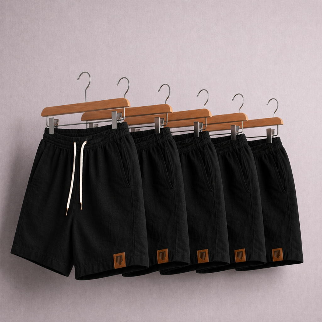 Kit 5 Shorts Linho Masculino Preto Premium Bermuda Casual Leve Verão