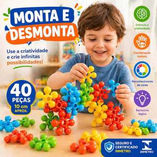 Brinquedo Educativo Didático Monta e Desmonta Infantil Menina Menino 40 Peças