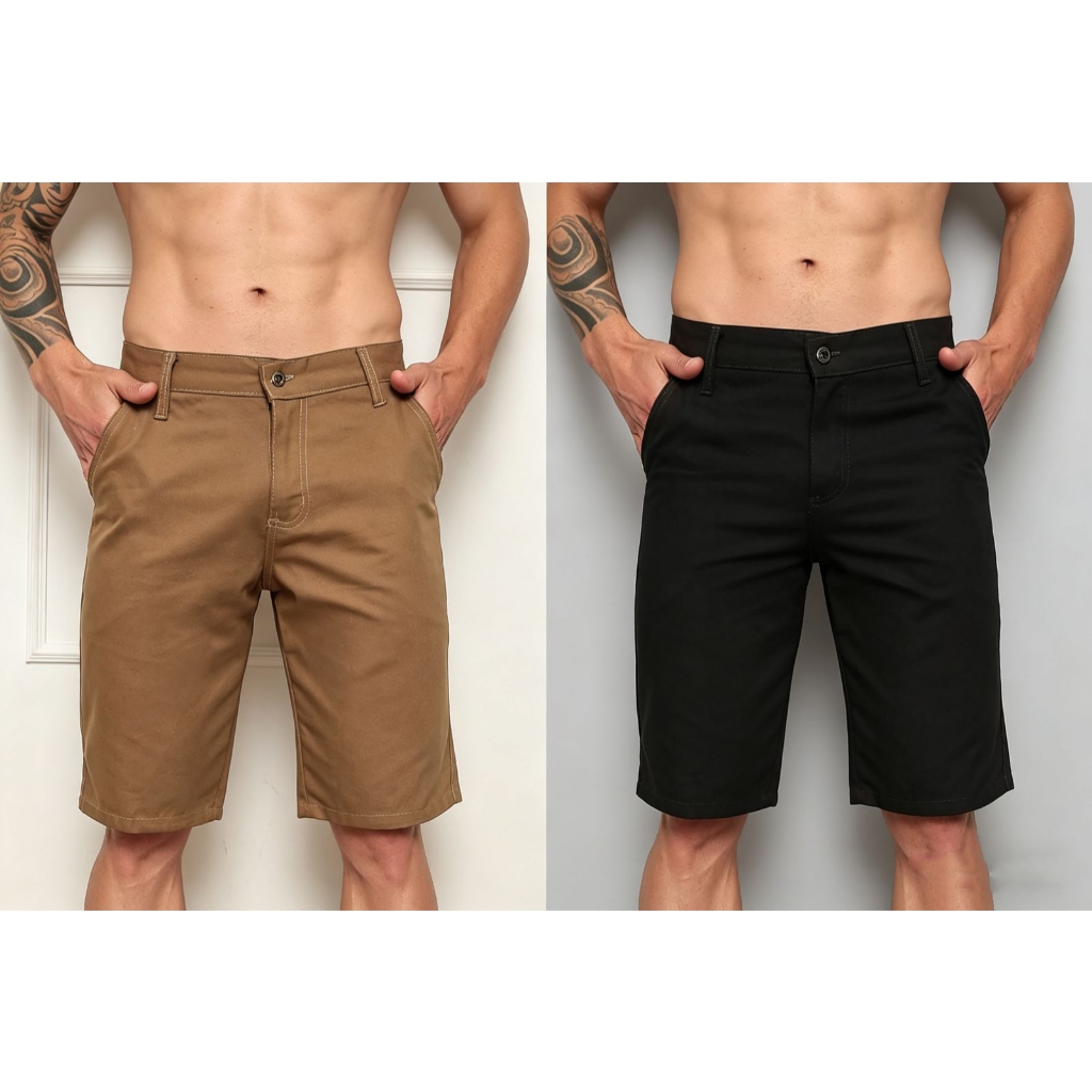 kit 2 Bermudas Sarja Alta Qualidade Linha Premium Jeans Preta Bege Branca Verde Azul Caramelo Cinza vinho verde