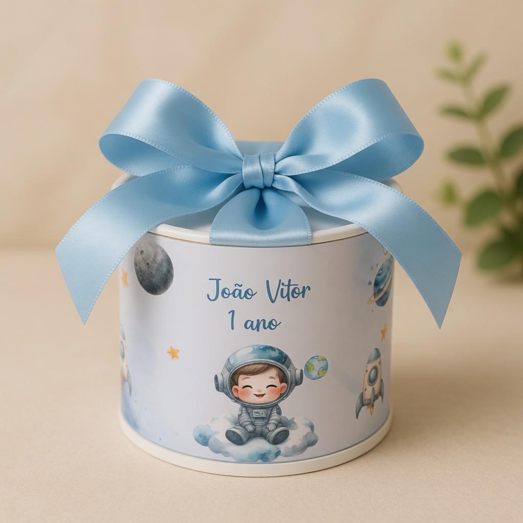 Kit Tubolatas Personalizadas Astronauta 5x6cm Lembrancinha Festa, Chá de Bebê, Casamento ou Batizado