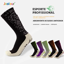 Jcolour Kit 3 Pares Meias de Futebol Antiderrapante Silicone Cano Médio Esporte Academia Alta Performance Respirável Uni