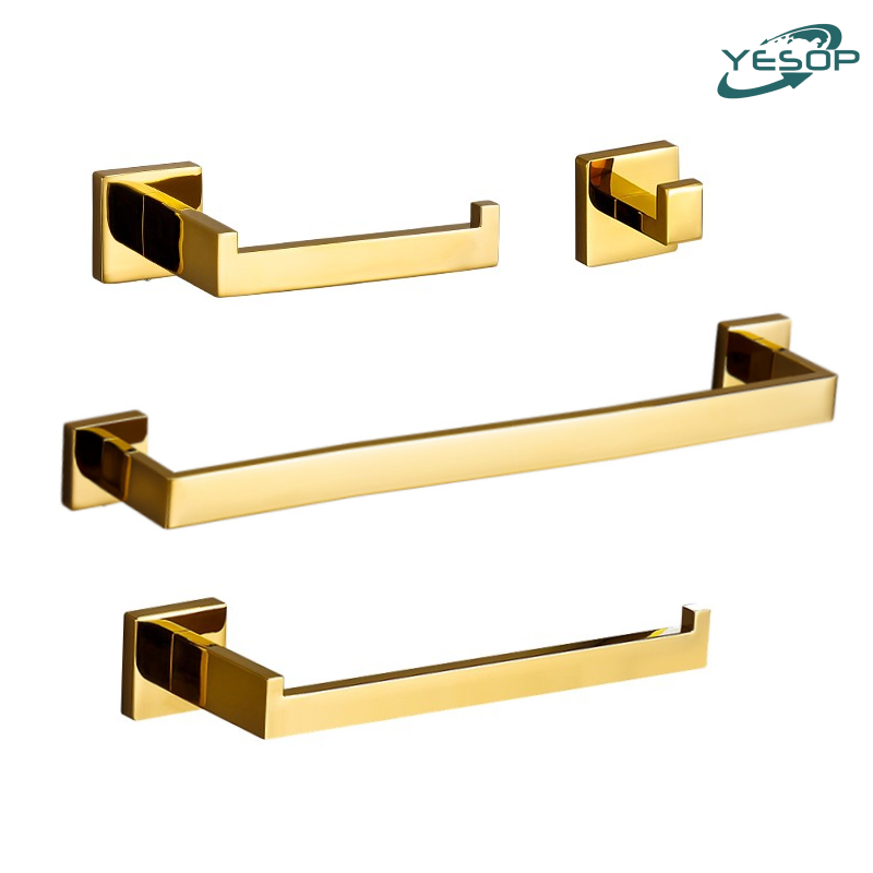 YESOP Kit Acessórios Banheiro 4 Peças Dourado Quadrado Luxo Antiferrugem Porta Toalha 60cm em Oferta na Shopee