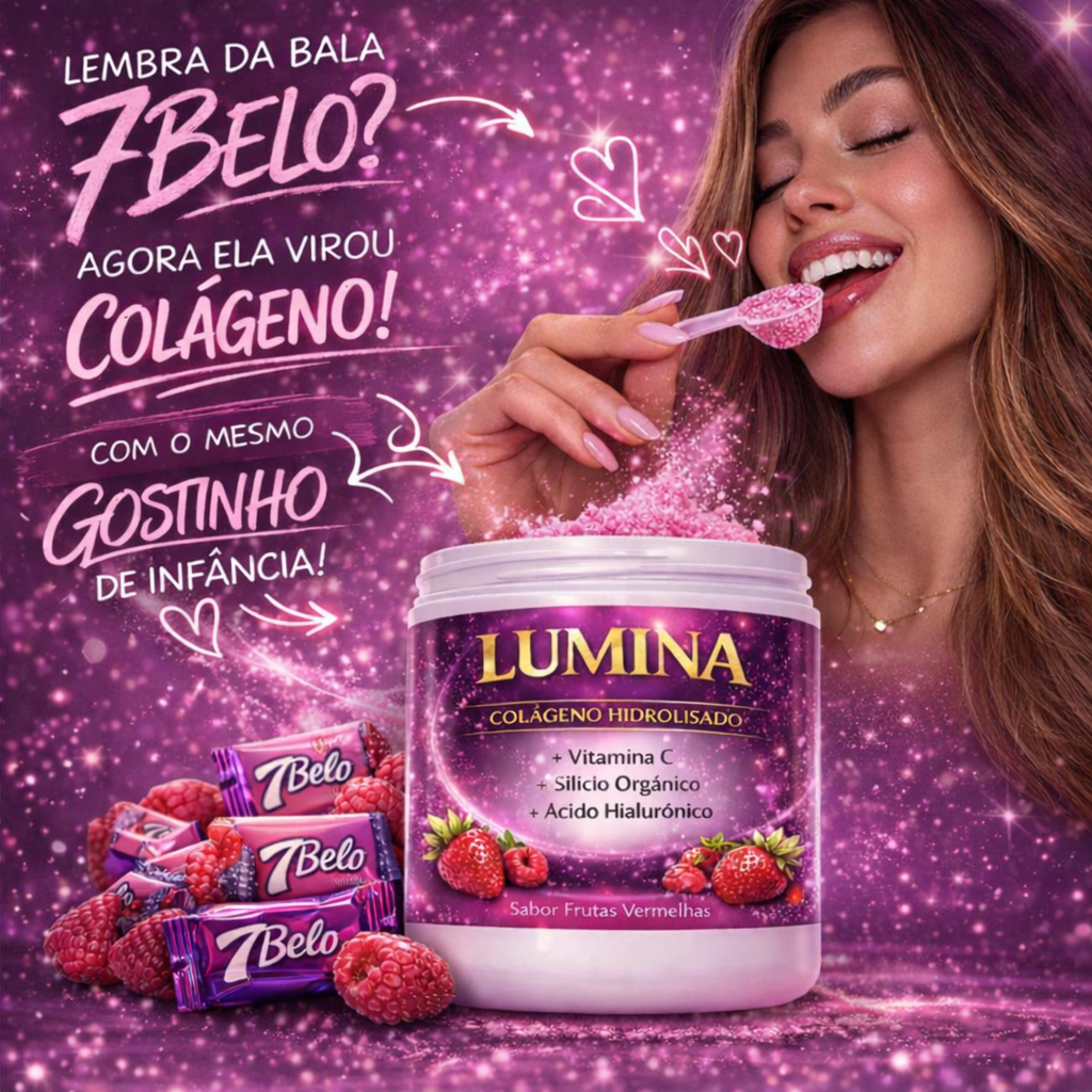 Colágeno Hidrolisado Lumina 200g + Vitamina C Ácido Hialurônico Pele Cabelo Unha Anti-idade