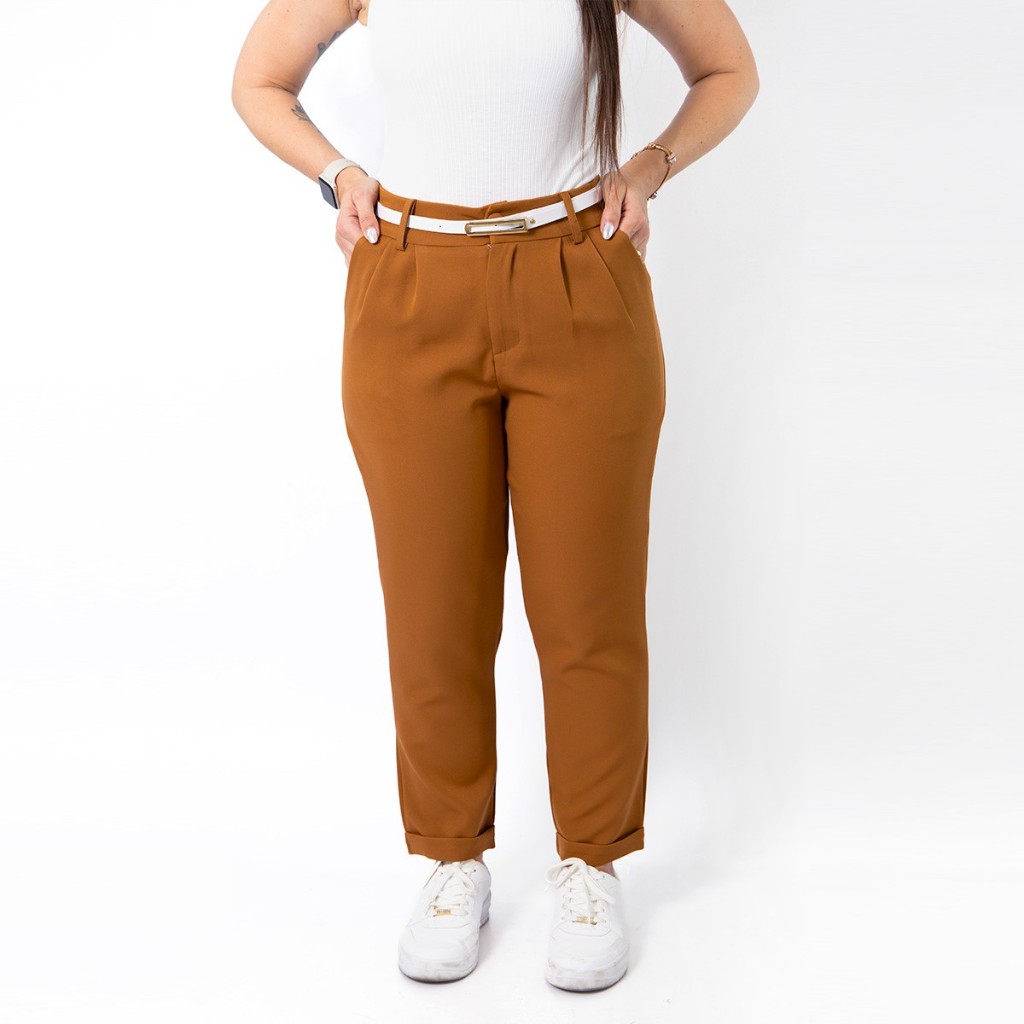 Calça Alfaiataria Skinny Barra Italiana Mom Cós Alto Casual