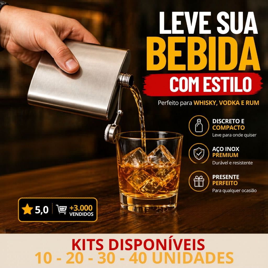 Kit 10 Cantil De Bolso 236ml Porta Bebida Whisky Vodka Rum Gin Em Aço Inox 8 Oz