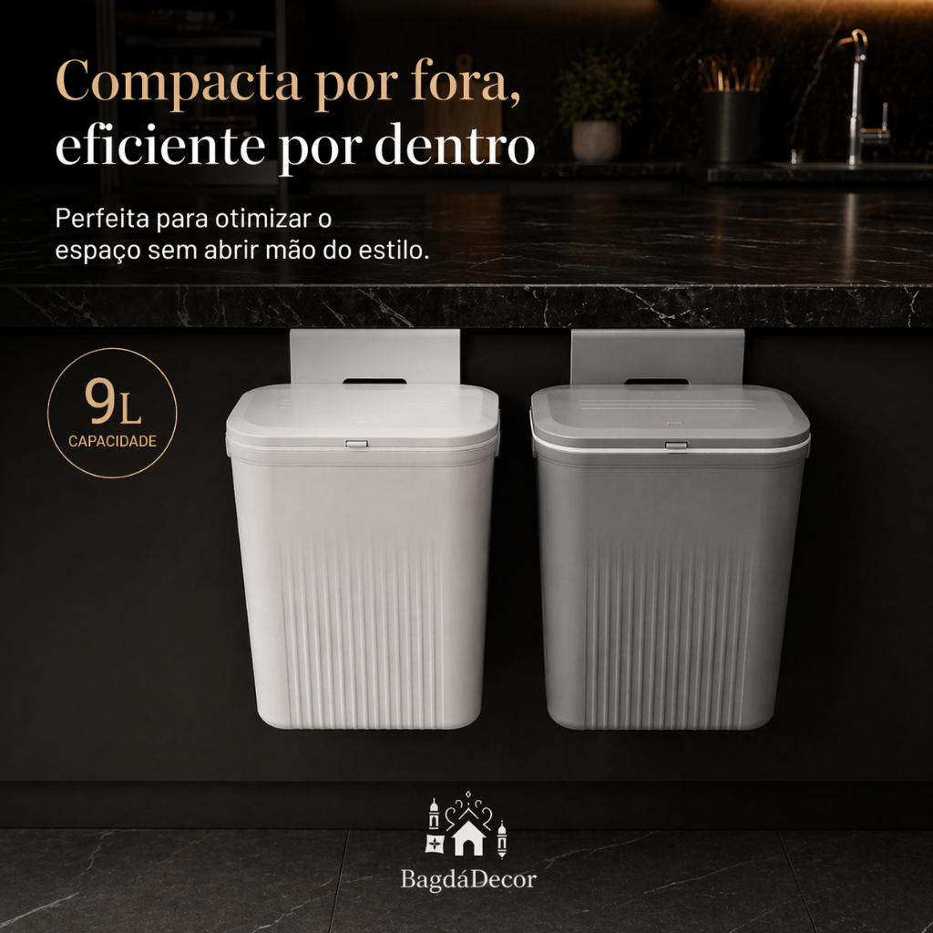 Lixeira Tampa Click 15L Chão ou 9L Suspensa para Cozinha, Banheiro, Escritório ou Lavabo ✅