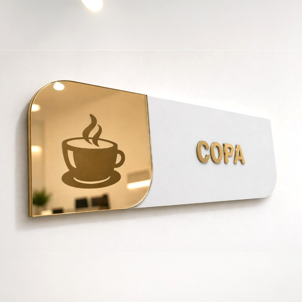 Placa Sinalização Copa Identificação Porta MDF Acrílico Espelhado