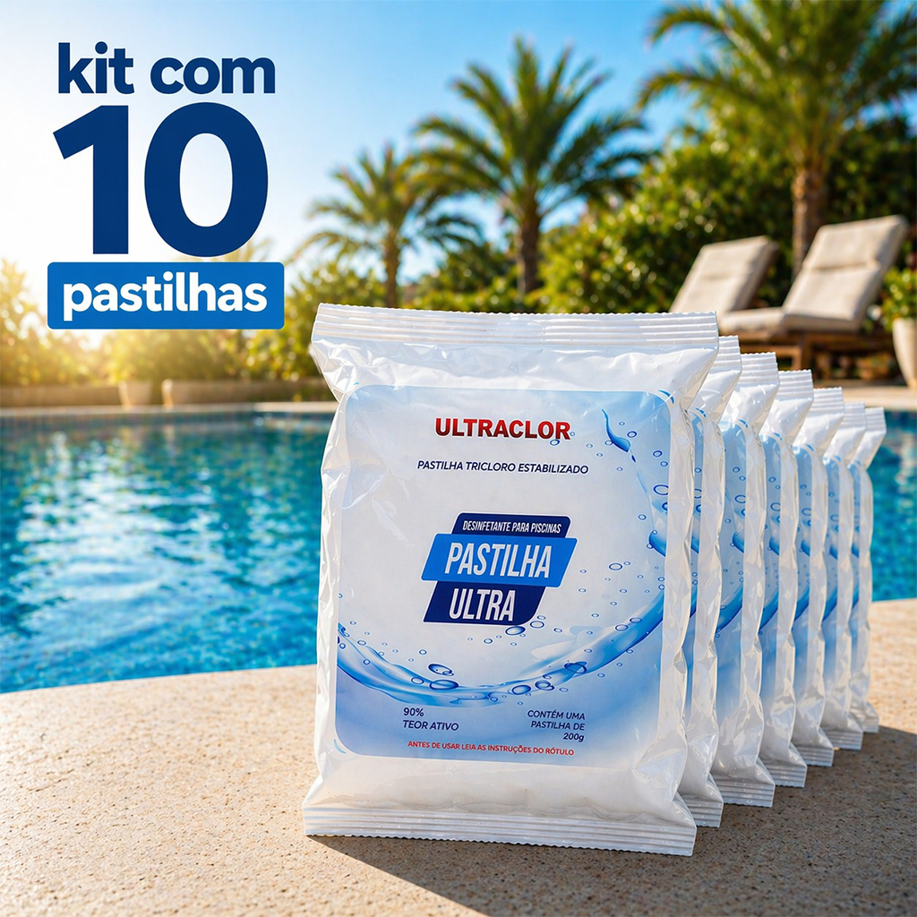 Pastilhas De Cloro Ultraclor Kit Com 10 Pastilha Tablete c/ 200g