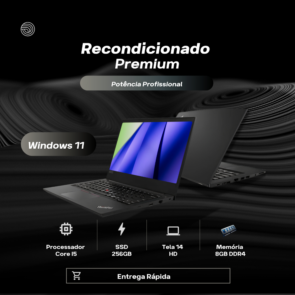 Notebook Profissional Lenovo Core i5 8ª Geração SSD 256GB 8GB RAM Windows 11 Preto - Envio Imediato