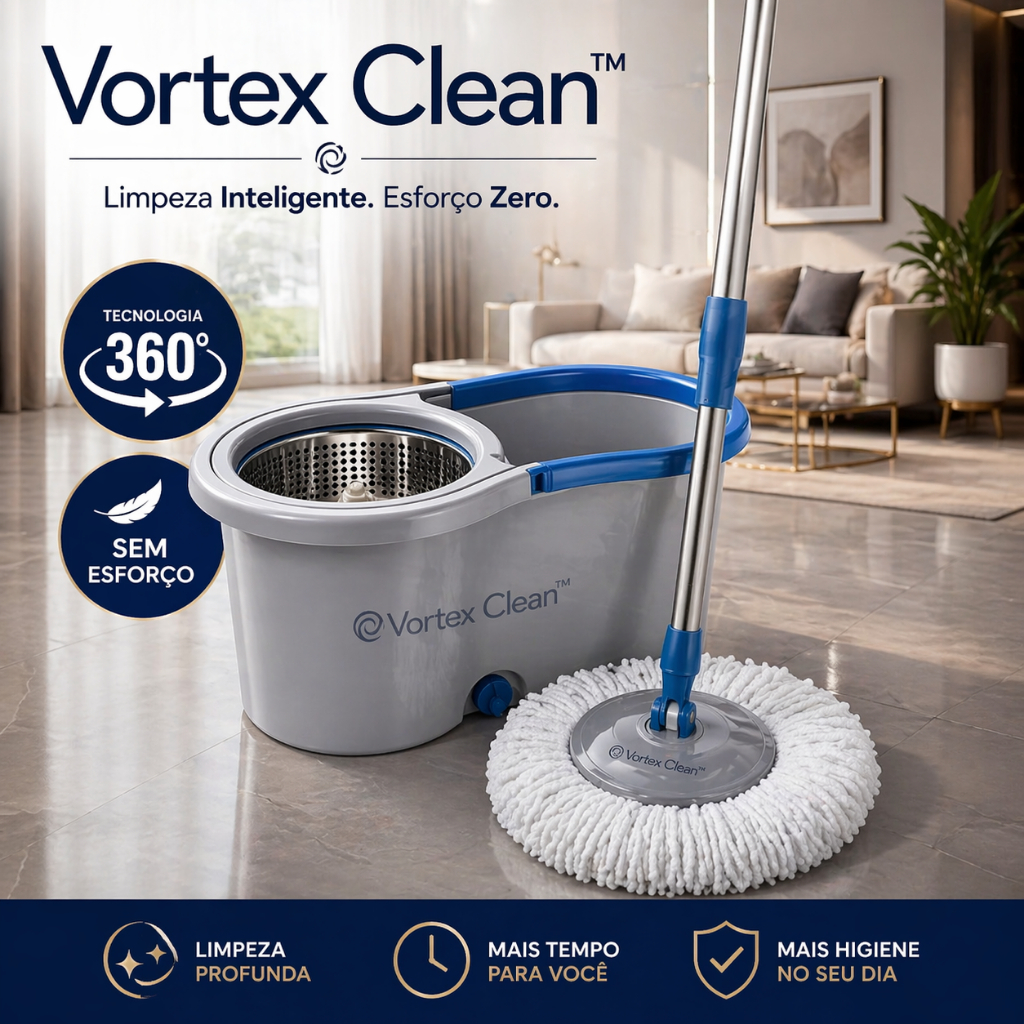 Mop Giratório 360° com Balde 13L Inox Esfregão Limpeza Fácil Sem Esforço Vortex Clean System™