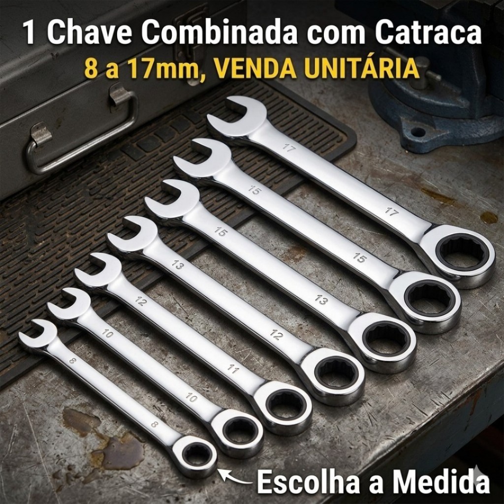 Chave de Boca Combinada com Catraca 11mm Profissional Aço Cromado Reversível
