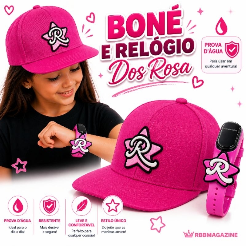 Os Rosa Boné Infantil e Relógio Digital a prova d'água Emily Vick, Ketlin, Void e Leozin