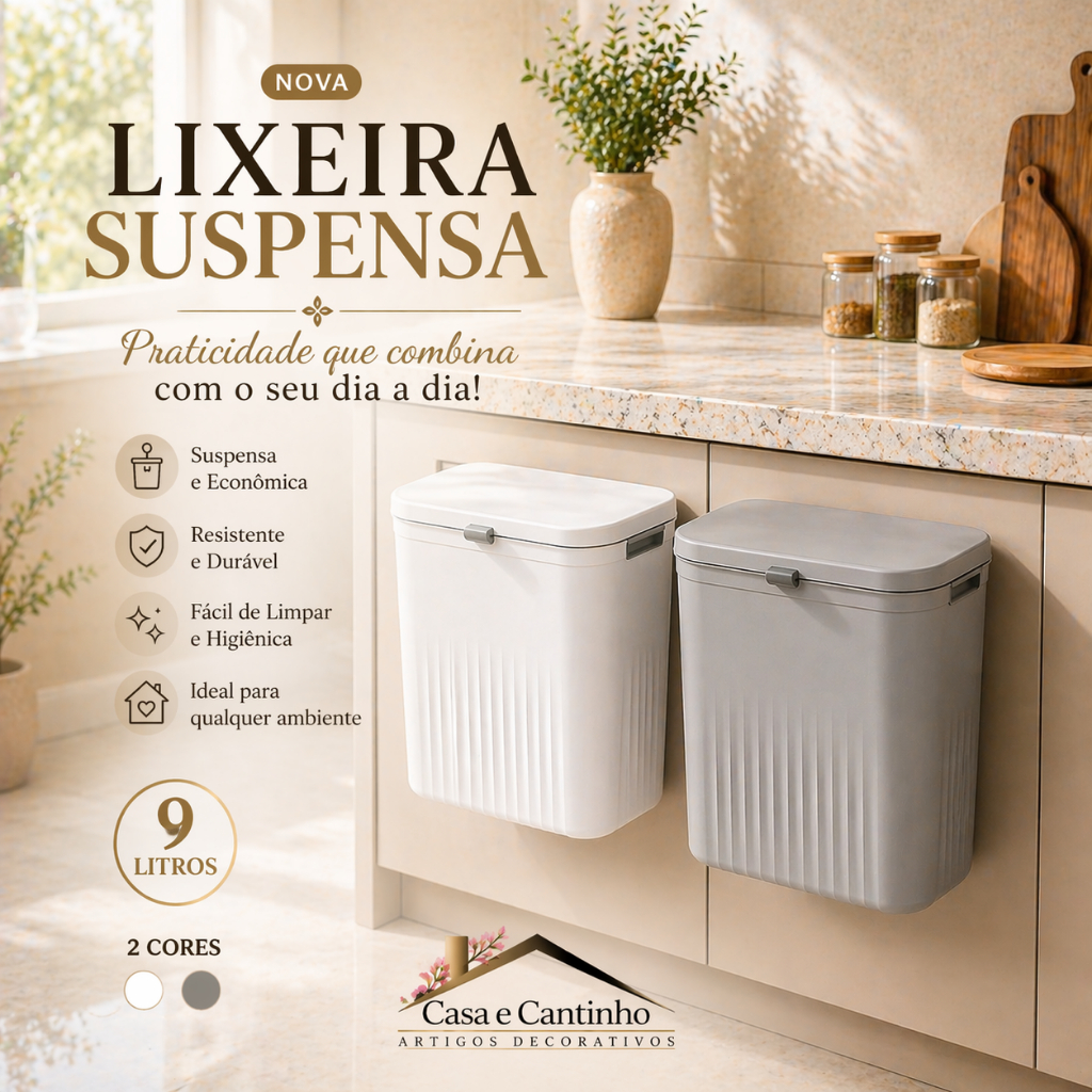 Lixeira Retangular Banheiro 15L Design Slim Compacto Tampa com Pressão