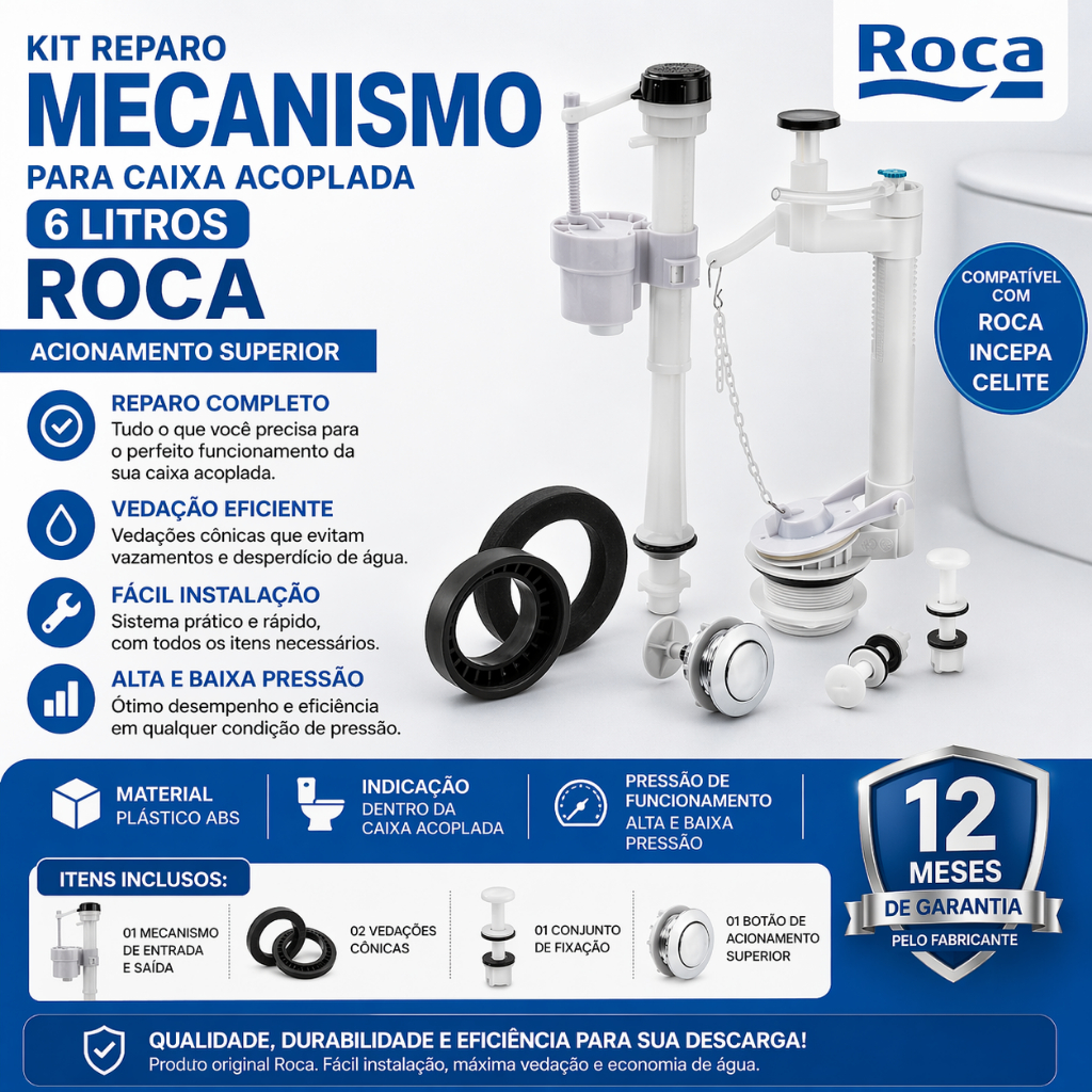 Kit Reparo Mecanismo Para Caixa Acoplada 6 Litros - Roca