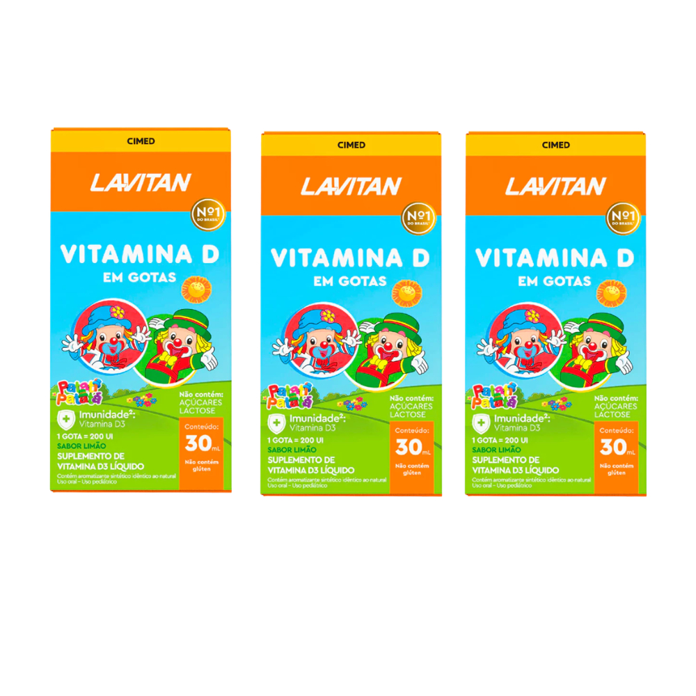 Kit com 3 - Lavitan Patati Patatá Vitamina D Rico em Vitaminas Sabor Limão C/30ml Cimed