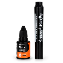 Kit Marcador Permanente BIC + Refil Preto Jocar Office Recarregável Multiuso