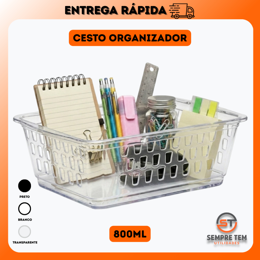 Cesto Organizador Multiuso 800ml Plastico Resistente Armario Mesa Escritorio Banheiro Lavanderia