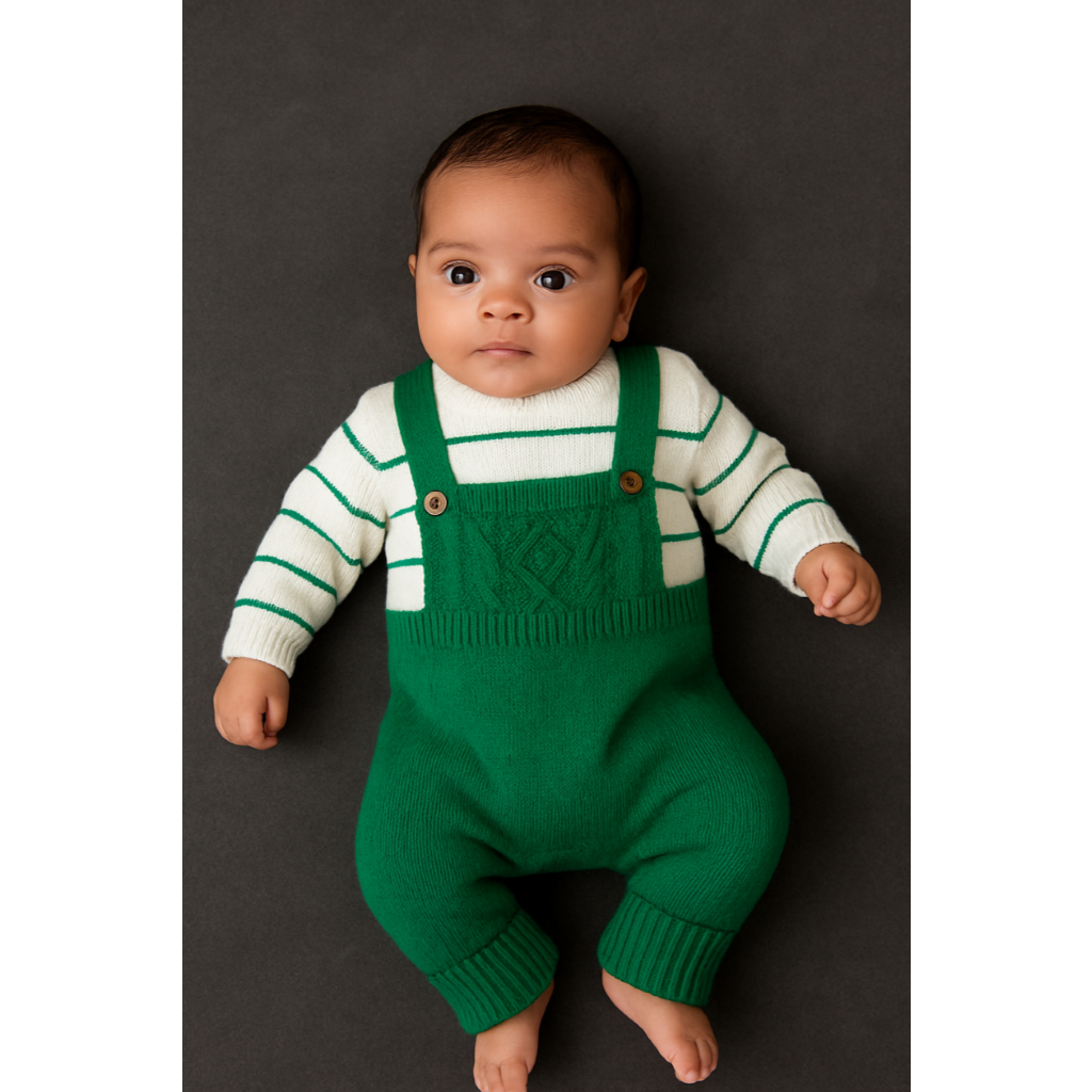 Macacão Bebê Listras Detalhe Tranças Jardineira Menino Menina Botões Saída Maternidade