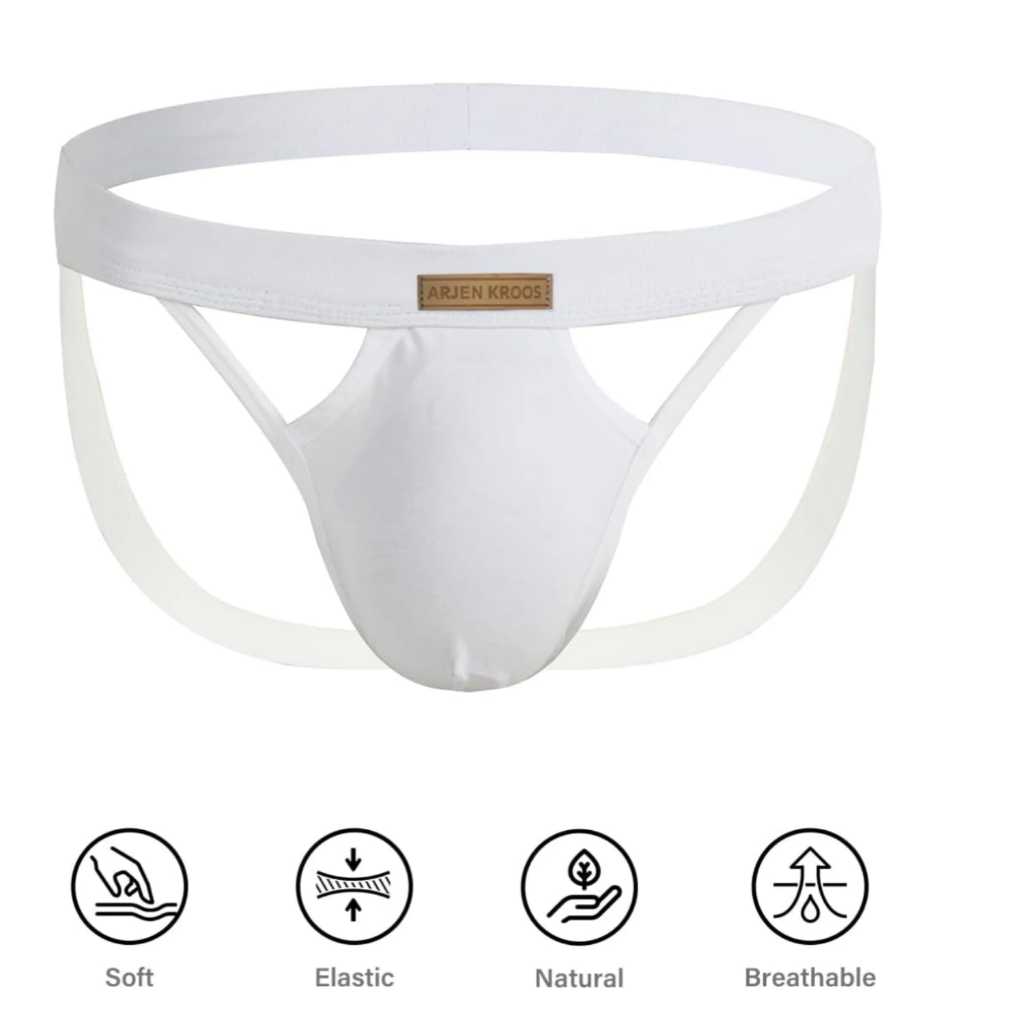 Cueca Jockstrap Erótica Esportiva com recortes ventilados Branca