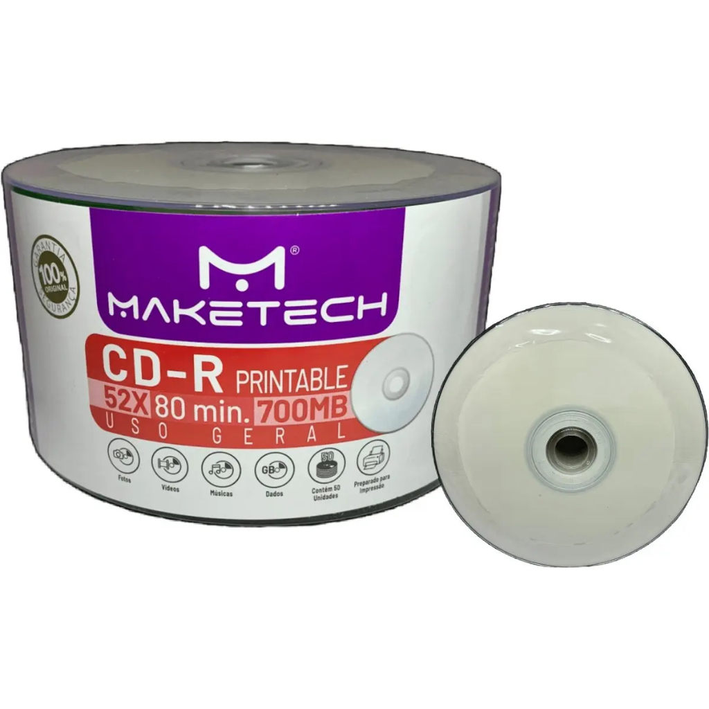 50 Unidades Cd Virgem Maketech 700mb 80min Imprimível Printable