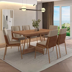 Conjunto Sala de Jantar 6 Cadeiras Boston Carraro Nogal Rosê