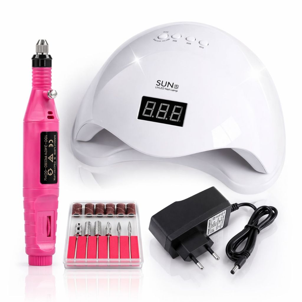 Sun 5 Led Uv Cabine Estufa + Lixadeira Elétrica Kit Alongamento Unha Gel Manicure - Envio Imediato