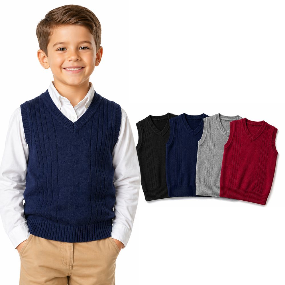Colete lã Infantil Tricot Premium Masculino 2 à 12 Anos 4 Cores Disponíveis para Menino