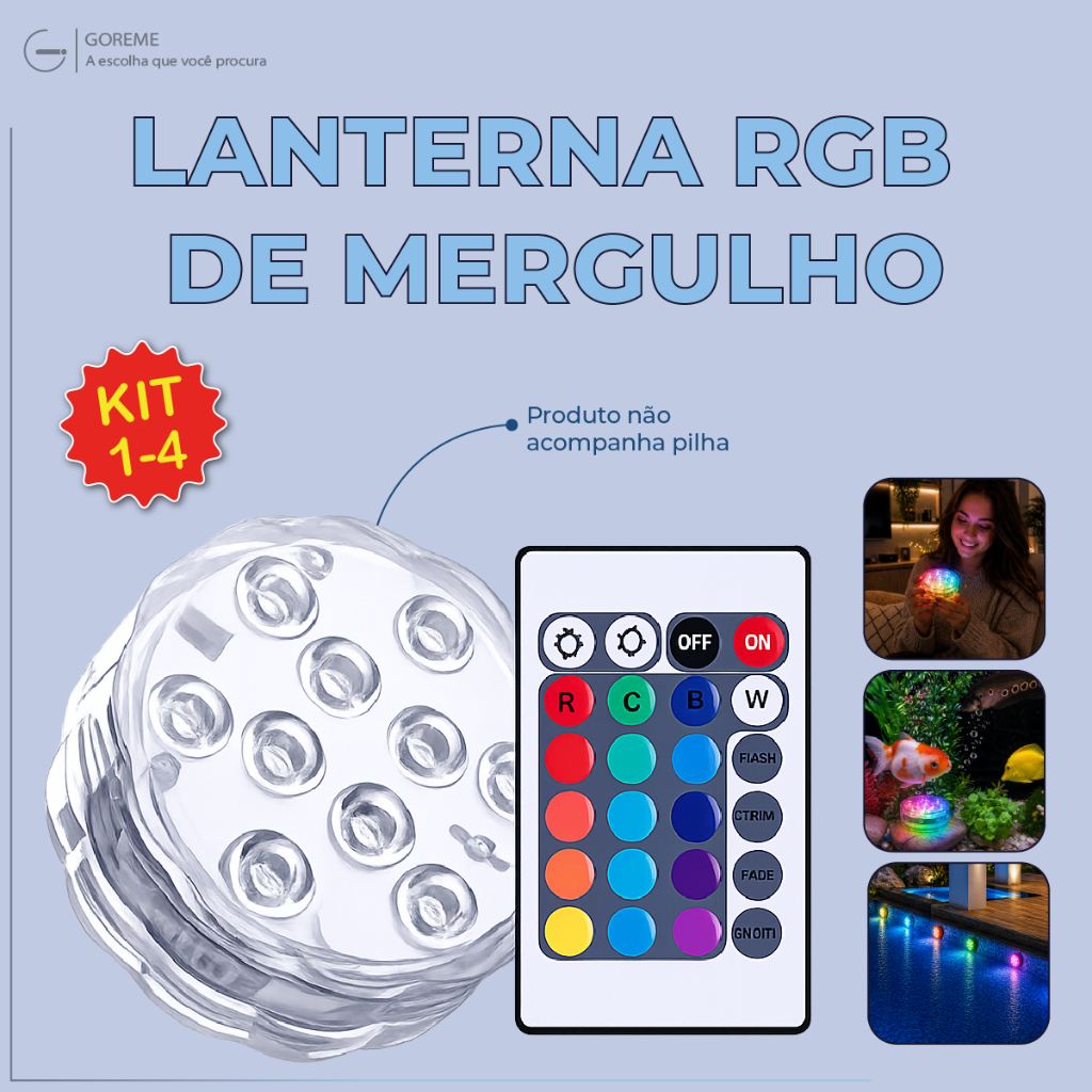 Luminária para Piscina Led Spot RGB Submersível com 16 Cores Piscina e Aquários