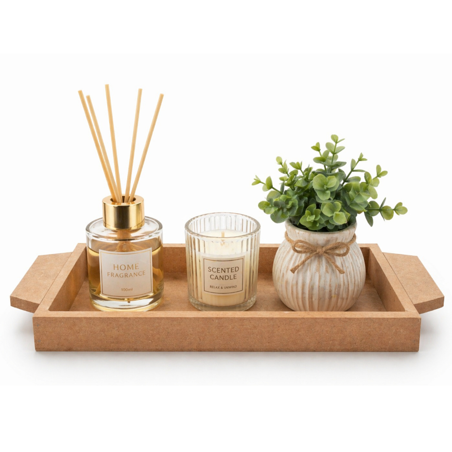 Bandeja Retangular em MDF Cru com Alças – Decoração, Organização, Artesanato