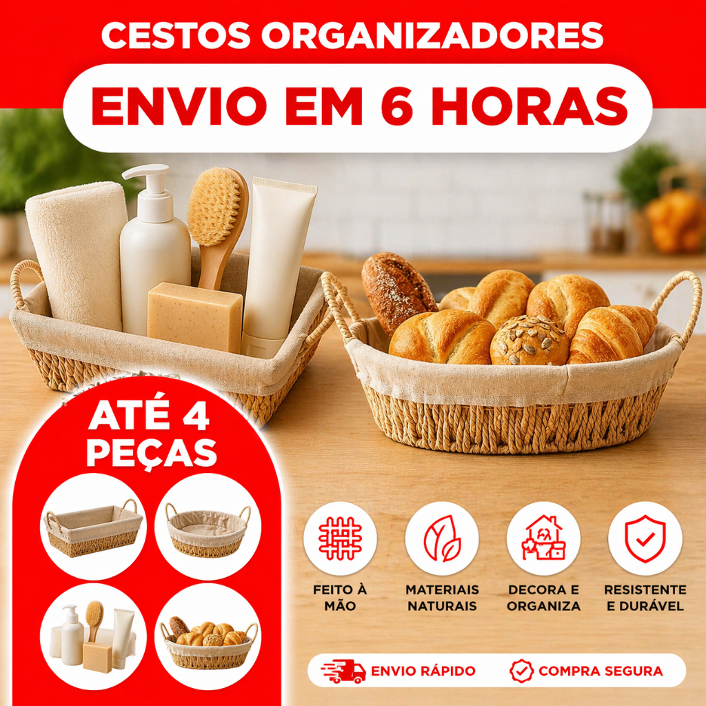 Cesta Retangular com Alça em Papel Forro em Tecido Wolff Organizador Porta Pão Mesa Posta Bege Café