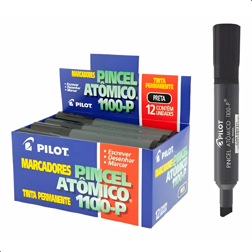 Marcador Permanente Pilot 1100-p Preto Canetão Caixa 12 Unidades Original Recarregável