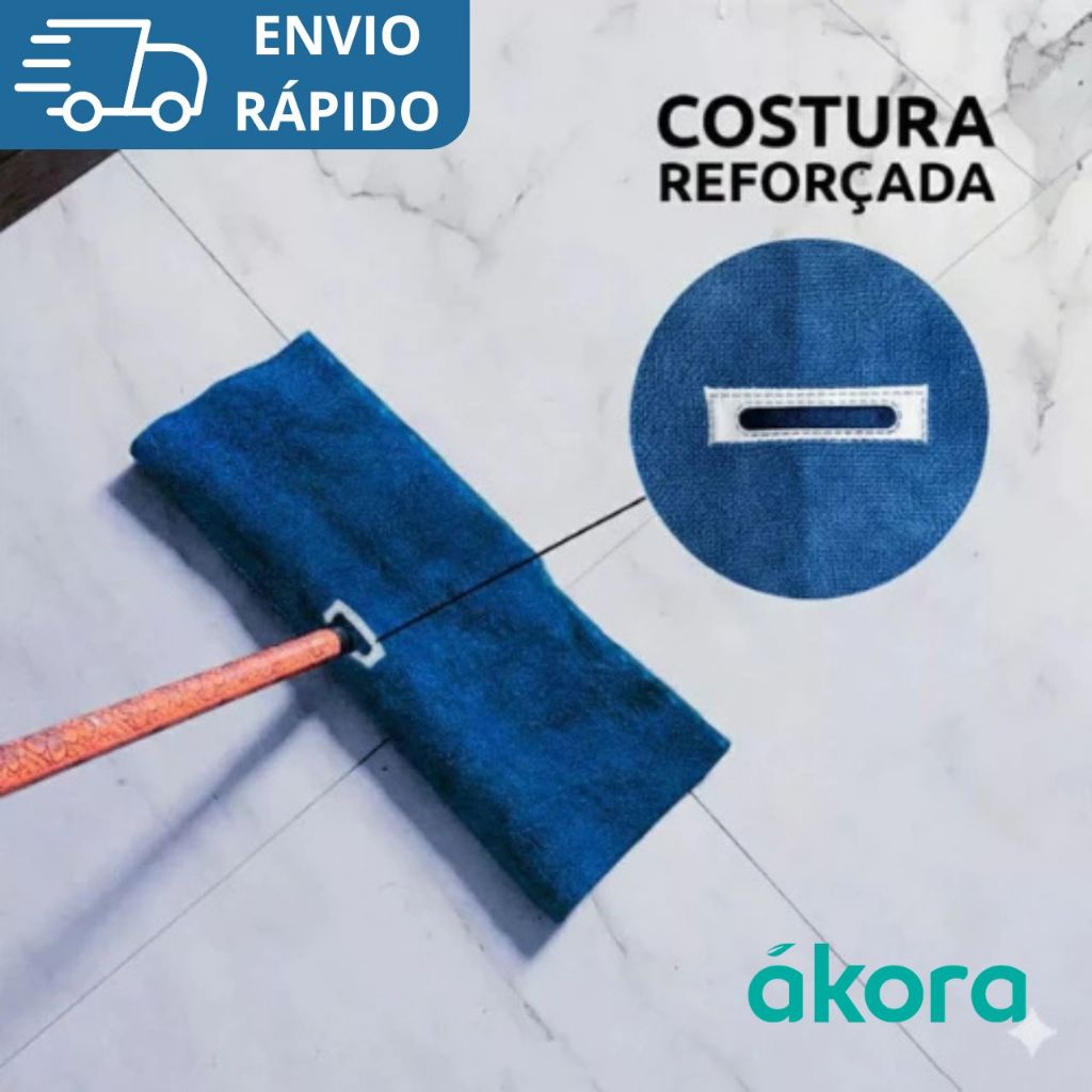 Pano de Chão Microfibra Com Furo 50x80cm Ákora Para Rodo Pano Mágico Original