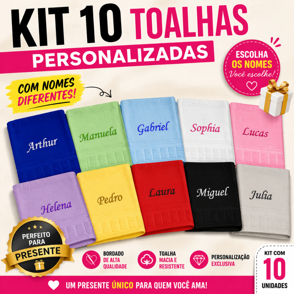 kit Toalha Lavabo Rosto Academia Empresa Premium Personalizada com Nome