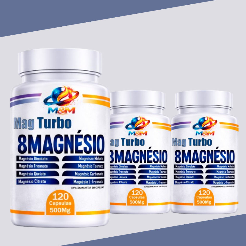 MAGNÉSIO TURBO COM 8 FONTES DE MAGNÉSIO (DIMALATO, QUELATO E L-TREONATO) | 120 E 60 CAPSULAS
